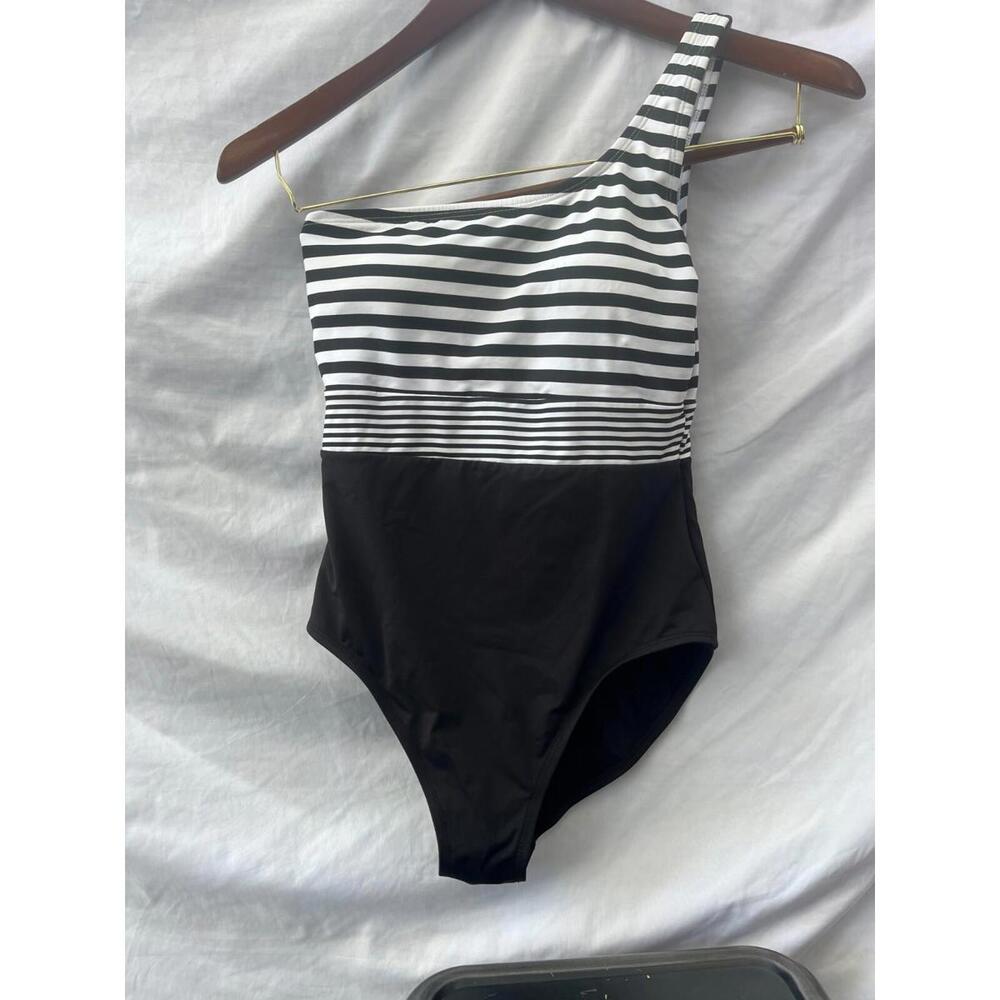 Tommy Bahama 285710 Women One Shoulder One-Piece Swimsuit,  in Black, Size 8